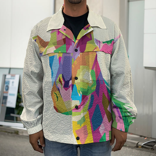 Colorful Giraffe Portrait Print Men's Shirt Jacket