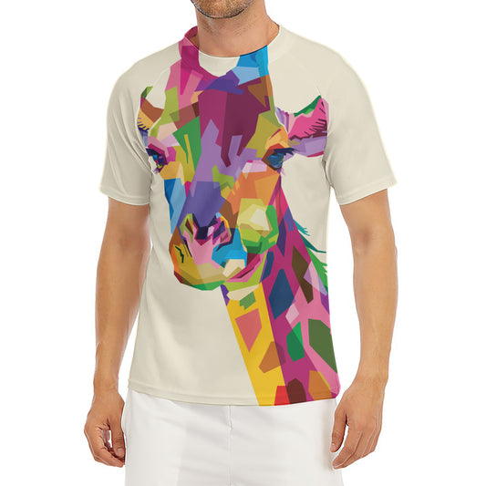 Colorful Giraffe Portrait Print Men's Short Sleeve Rash Guard