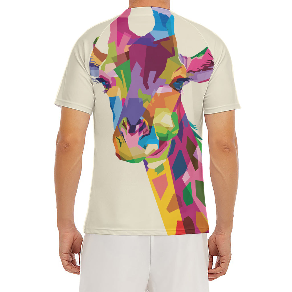 Colorful Giraffe Portrait Print Men's Short Sleeve Rash Guard