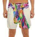 Colorful Giraffe Portrait Print Men's Split Running Shorts