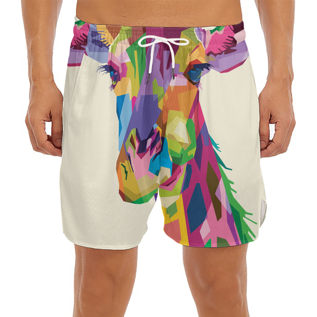 Colorful Giraffe Portrait Print Men's Split Running Shorts