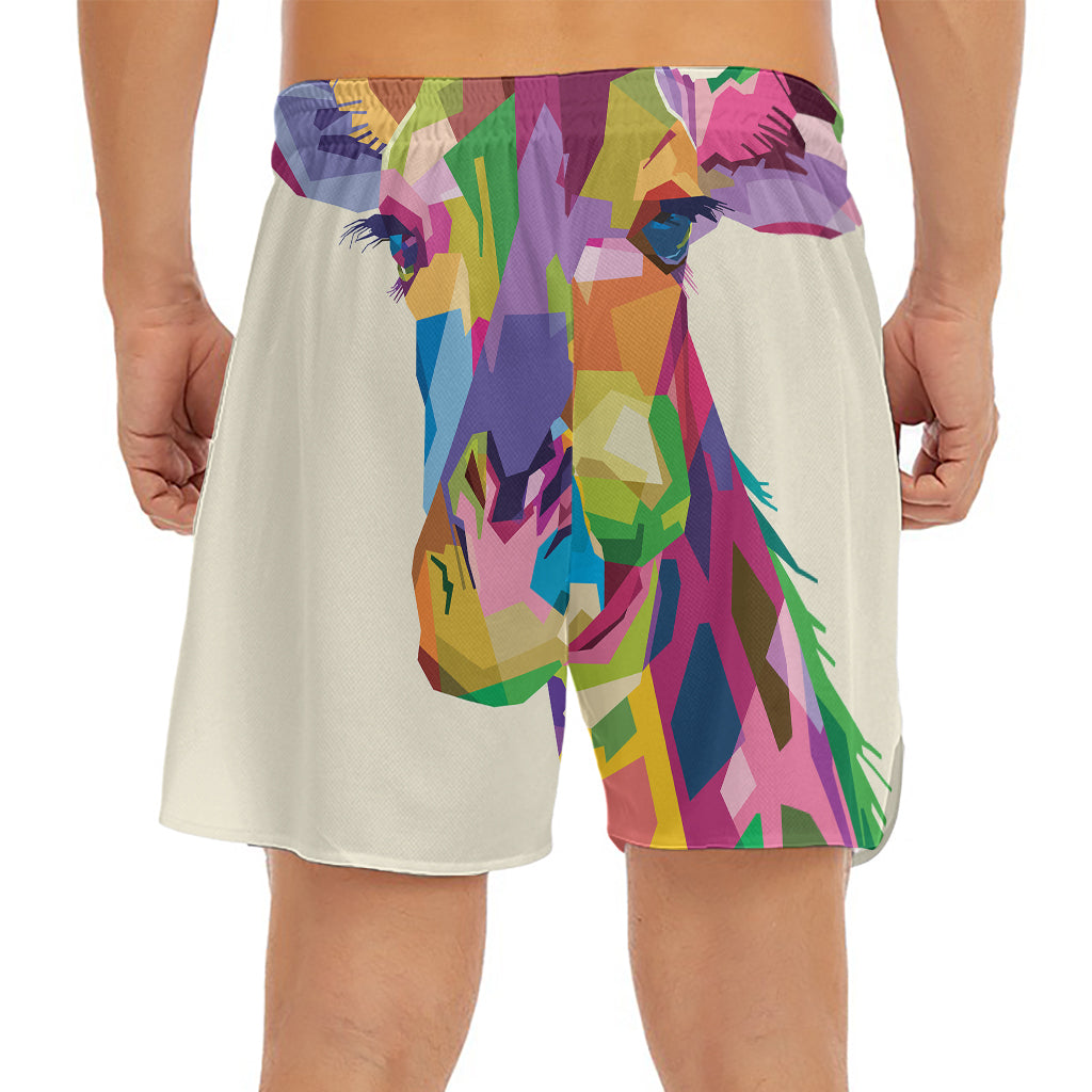 Colorful Giraffe Portrait Print Men's Split Running Shorts