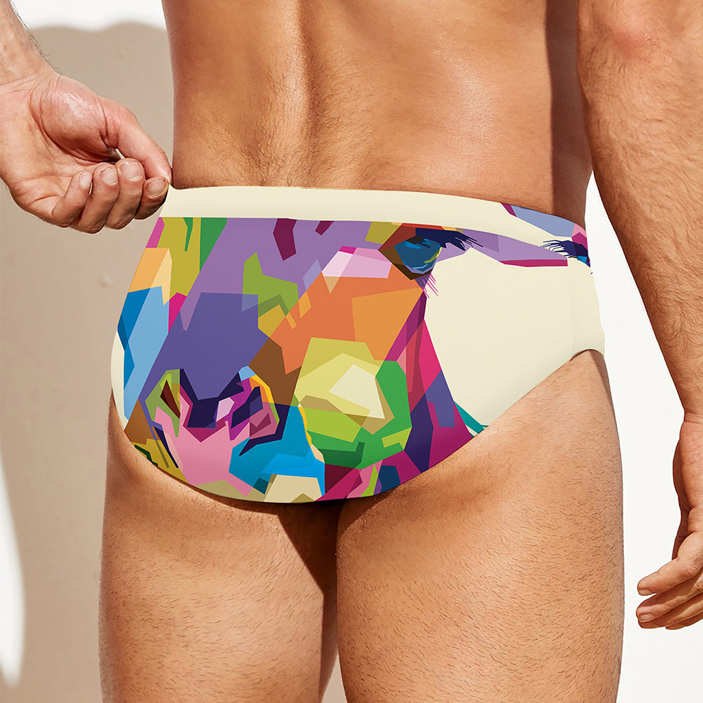 Colorful Giraffe Portrait Print Men's Swim Briefs