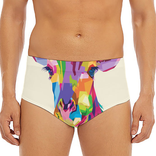 Colorful Giraffe Portrait Print Men's Triangle Swim Briefs