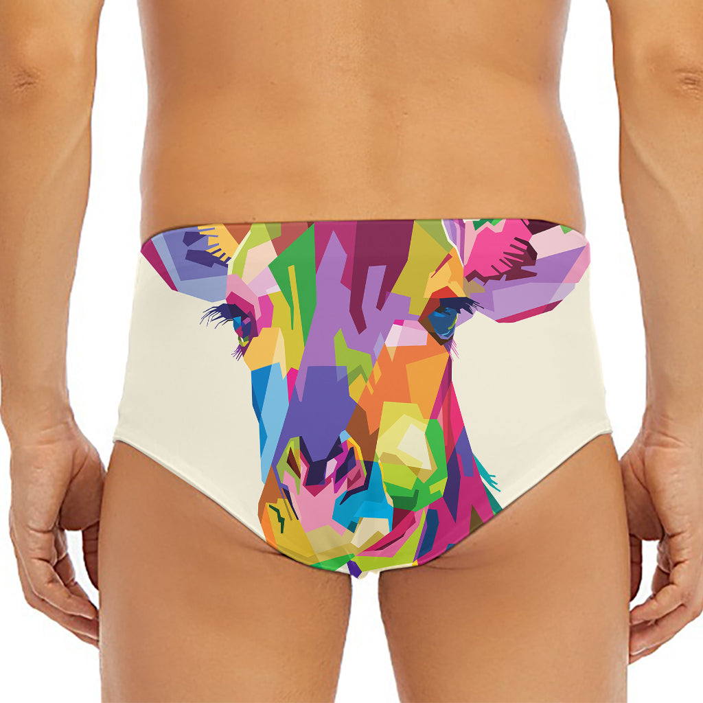 Colorful Giraffe Portrait Print Men's Triangle Swim Briefs