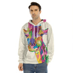Colorful Giraffe Portrait Print Men's Velvet Pullover Hoodie