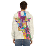 Colorful Giraffe Portrait Print Men's Velvet Pullover Hoodie