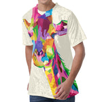Colorful Giraffe Portrait Print Men's Velvet T-Shirt
