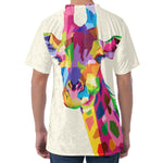 Colorful Giraffe Portrait Print Men's Velvet T-Shirt
