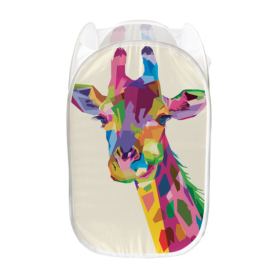 Colorful Giraffe Portrait Print Mesh Laundry Hamper