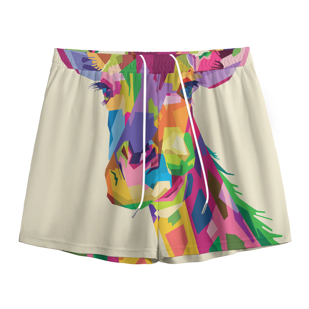 Colorful Giraffe Portrait Print Mesh Shorts