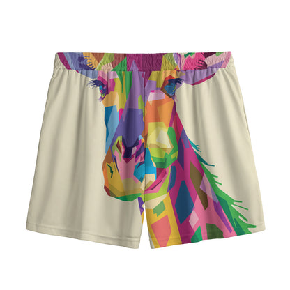 Colorful Giraffe Portrait Print Mesh Shorts