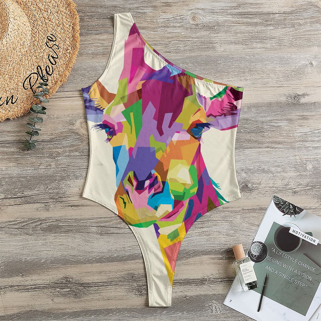 Colorful Giraffe Portrait Print One Shoulder Bodysuit