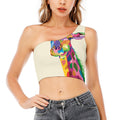 Colorful Giraffe Portrait Print One Shoulder Crop Top