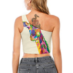 Colorful Giraffe Portrait Print One Shoulder Crop Top