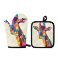 Colorful Giraffe Portrait Print Oven Mitt And Pot Holder Set