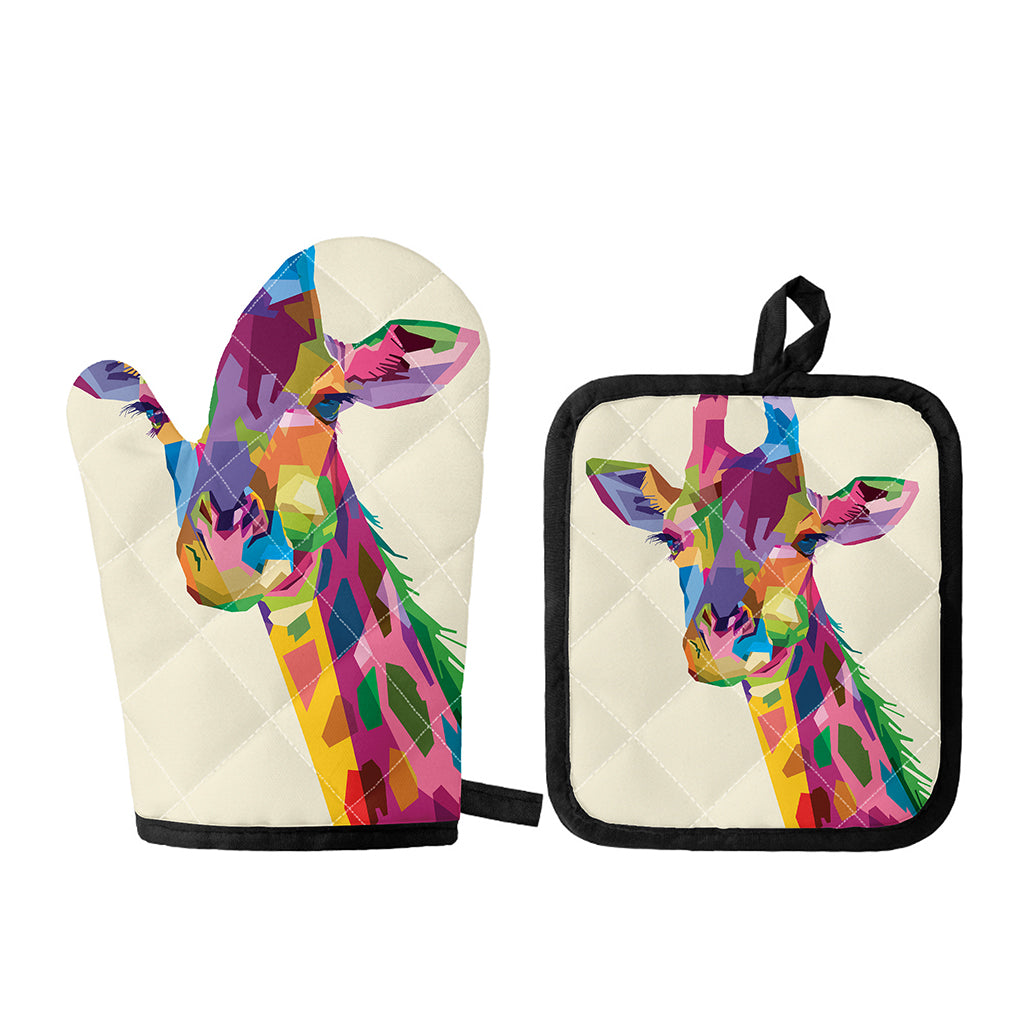 Colorful Giraffe Portrait Print Oven Mitt And Pot Holder Set