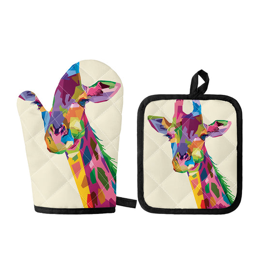 Colorful Giraffe Portrait Print Oven Mitt And Pot Holder Set