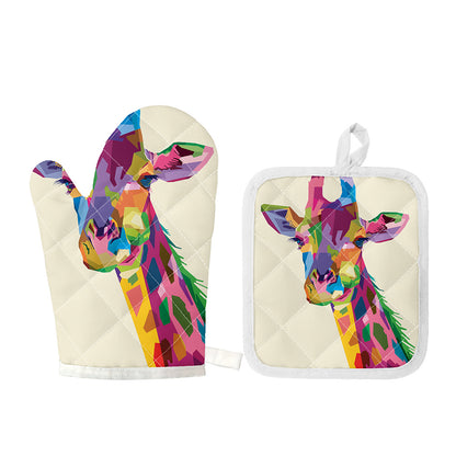 Colorful Giraffe Portrait Print Oven Mitt And Pot Holder Set