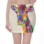 Colorful Giraffe Portrait Print Pencil Mini Skirt