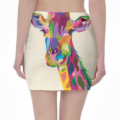 Colorful Giraffe Portrait Print Pencil Mini Skirt