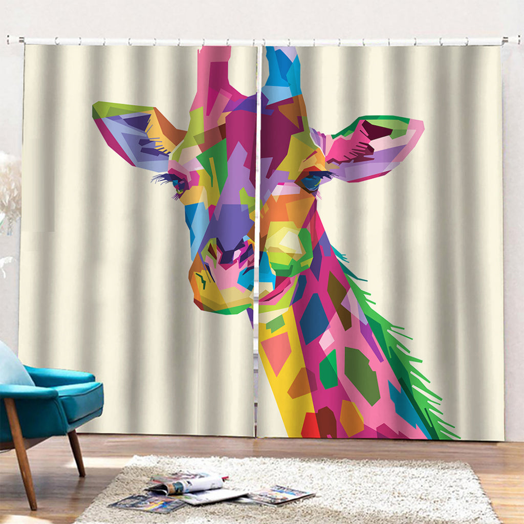 Colorful Giraffe Portrait Print Pencil Pleat Curtains