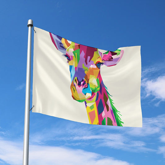 Colorful Giraffe Portrait Print Polyester Flag