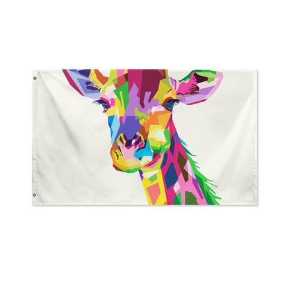 Colorful Giraffe Portrait Print Polyester Flag