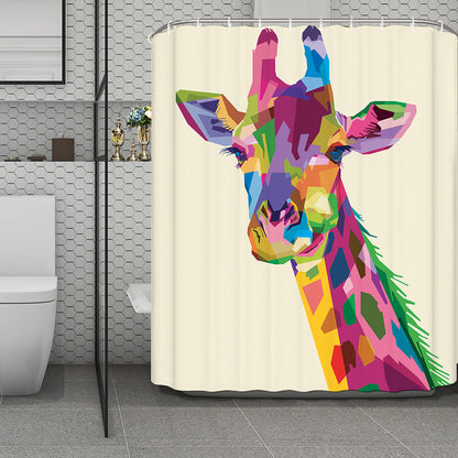 Colorful Giraffe Portrait Print Polyester Shower Curtain