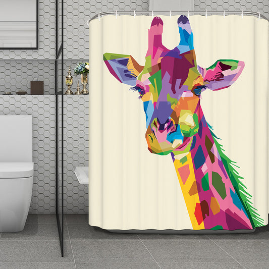 Colorful Giraffe Portrait Print Polyester Shower Curtain