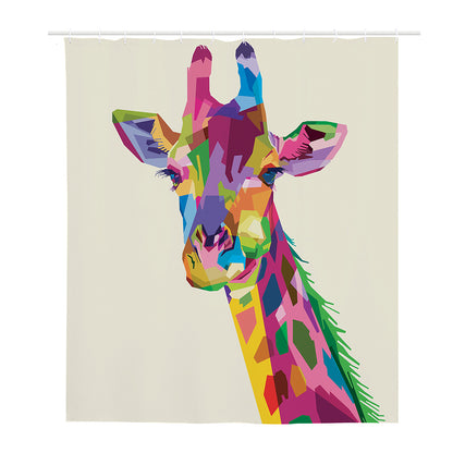 Colorful Giraffe Portrait Print Polyester Shower Curtain