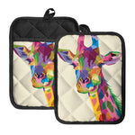 Colorful Giraffe Portrait Print Pot Holders With Pocket
