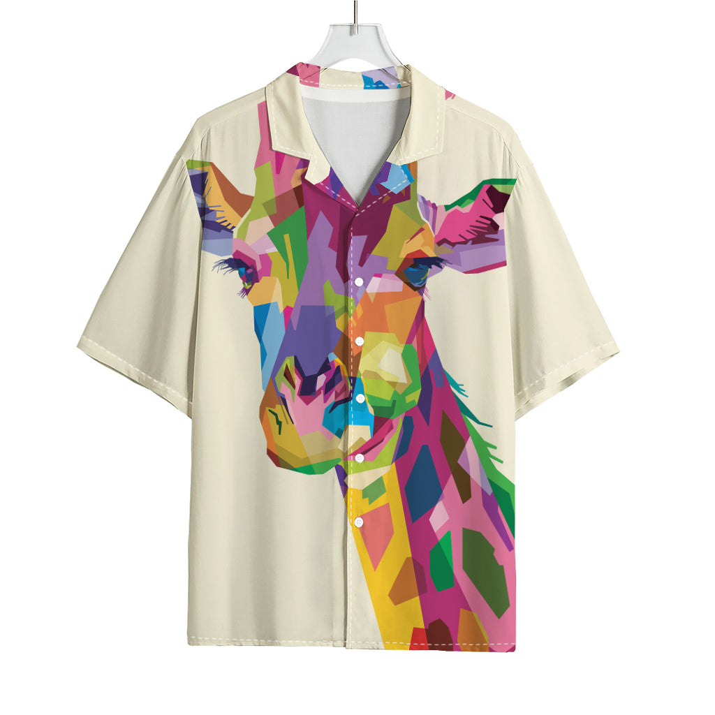 Colorful Giraffe Portrait Print Rayon Hawaiian Shirt