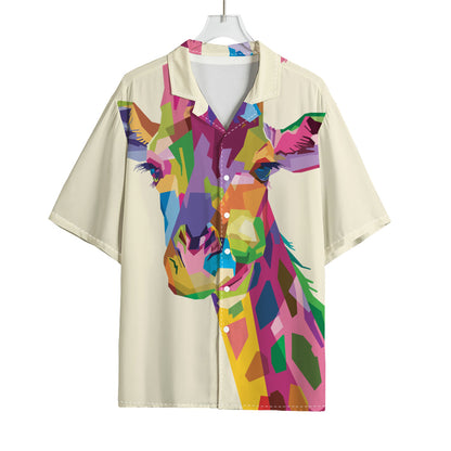 Colorful Giraffe Portrait Print Rayon Hawaiian Shirt