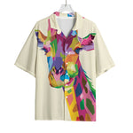 Colorful Giraffe Portrait Print Rayon Hawaiian Shirt