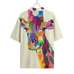 Colorful Giraffe Portrait Print Rayon Hawaiian Shirt