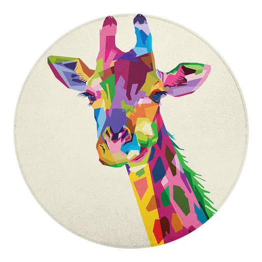 Colorful Giraffe Portrait Print Round Blanket