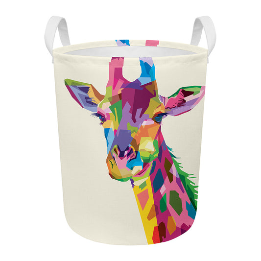 Colorful Giraffe Portrait Print Round Laundry Basket
