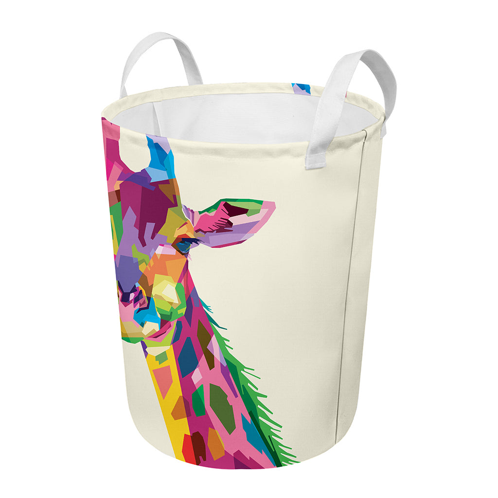 Colorful Giraffe Portrait Print Round Laundry Basket