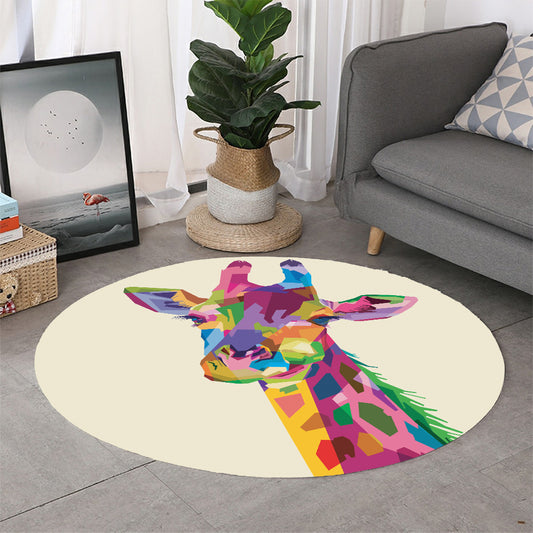 Colorful Giraffe Portrait Print Round Rug