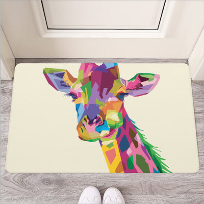 Colorful Giraffe Portrait Print Rubber Doormat