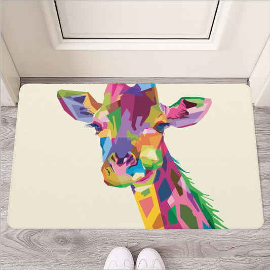 Colorful Giraffe Portrait Print Rubber Doormat