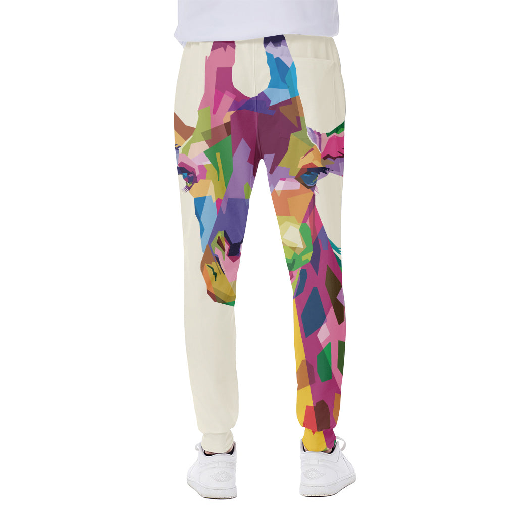 Colorful Giraffe Portrait Print Scuba Joggers