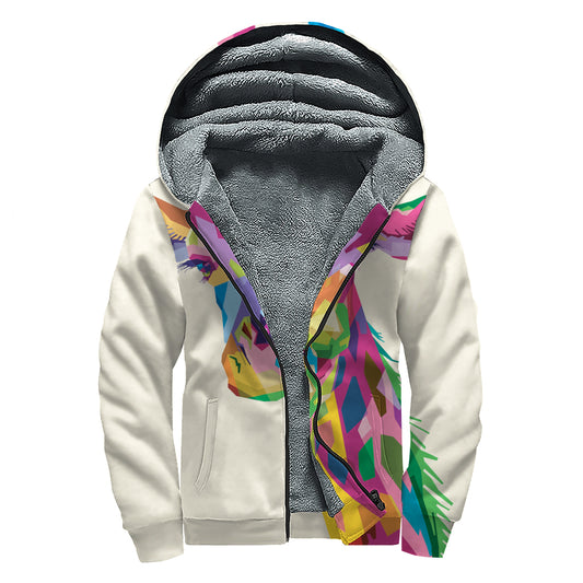 Colorful Giraffe Portrait Print Sherpa Lined Zip Up Hoodie
