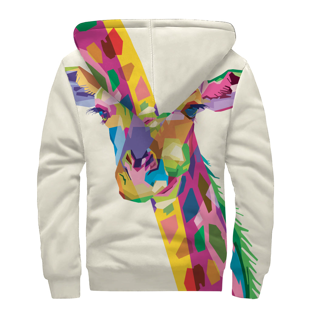 Colorful Giraffe Portrait Print Sherpa Lined Zip Up Hoodie