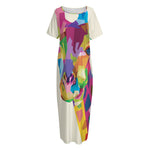 Colorful Giraffe Portrait Print Short Sleeve Long Nightdress