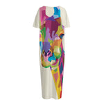 Colorful Giraffe Portrait Print Short Sleeve Long Nightdress