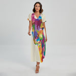 Colorful Giraffe Portrait Print Short Sleeve Maxi Dress