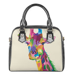 Colorful Giraffe Portrait Print Shoulder Handbag
