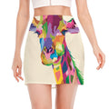 Colorful Giraffe Portrait Print Side Slit Mini Skirt